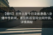 【爆料】主持人在今日凌晨遭遇八卦爆炸性新闻，番茄影视官网全网炸锅，详情揭秘
